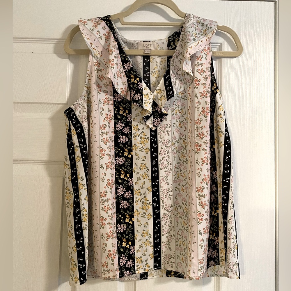 Loft Outlet Sleeveless Ruffle Neck Blouse - Medium, fits like a L